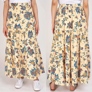 Elie By Elie Tahari Floral Paisley Print Tiered Maxi Skirt Boho Poplin Lined M